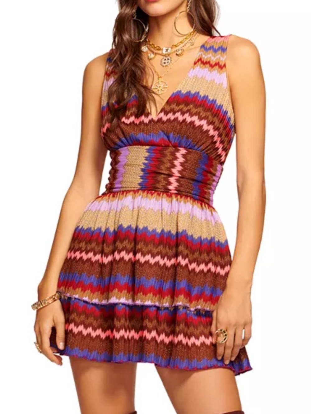 NWT Ramy Brook Laura Mini Dress Metallic Zigzag Print